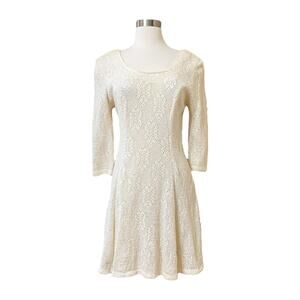 Britland Vintage Crochet Mesh Dress 90s Womens 12 Wedding Formal Sheer Mini